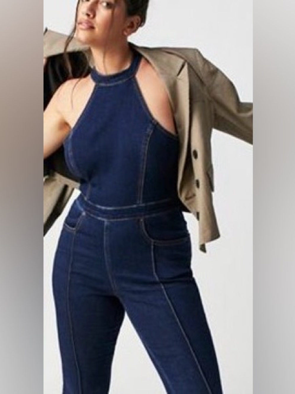 We The Free x Crvy Sydney Denim Style Retro Flared Jumpsuit $168 SIZE 6